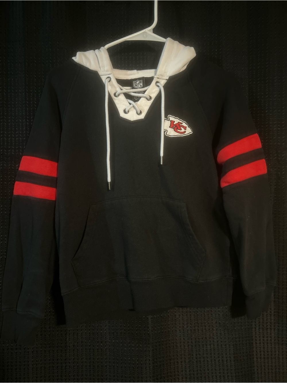 NFL Team Apparel Black, White and Red Lace-Up KC Chiefs Hoodie